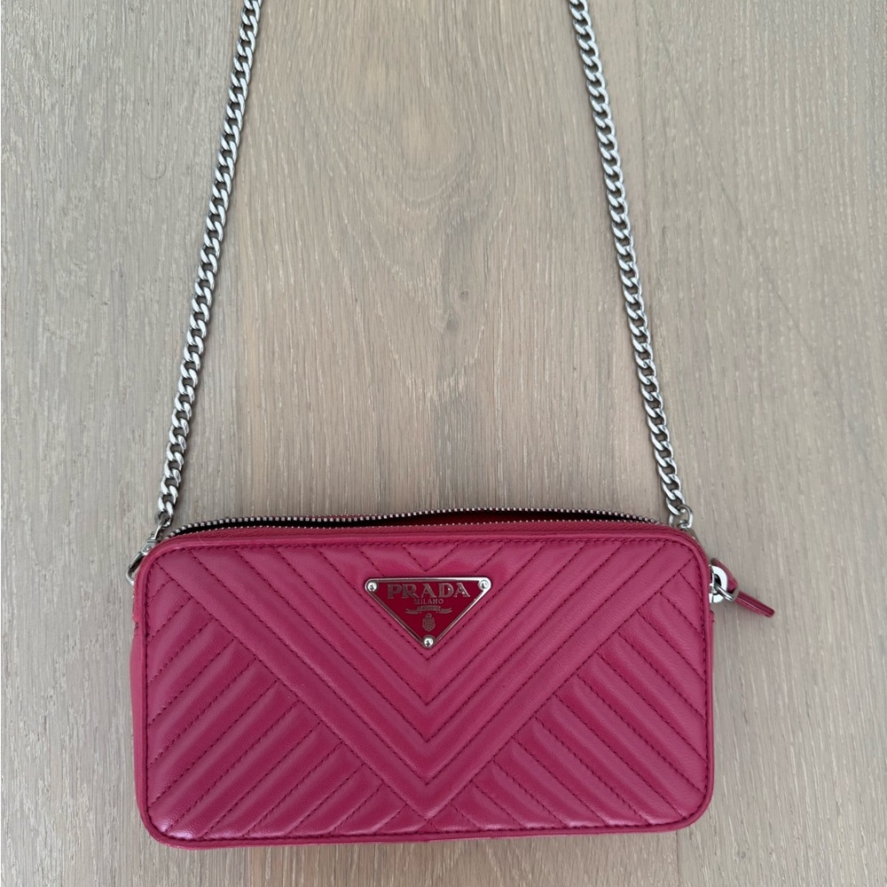 Prada Double Zip Quilted Leather Crossbody Bag Pink - Picture 10 of 11
